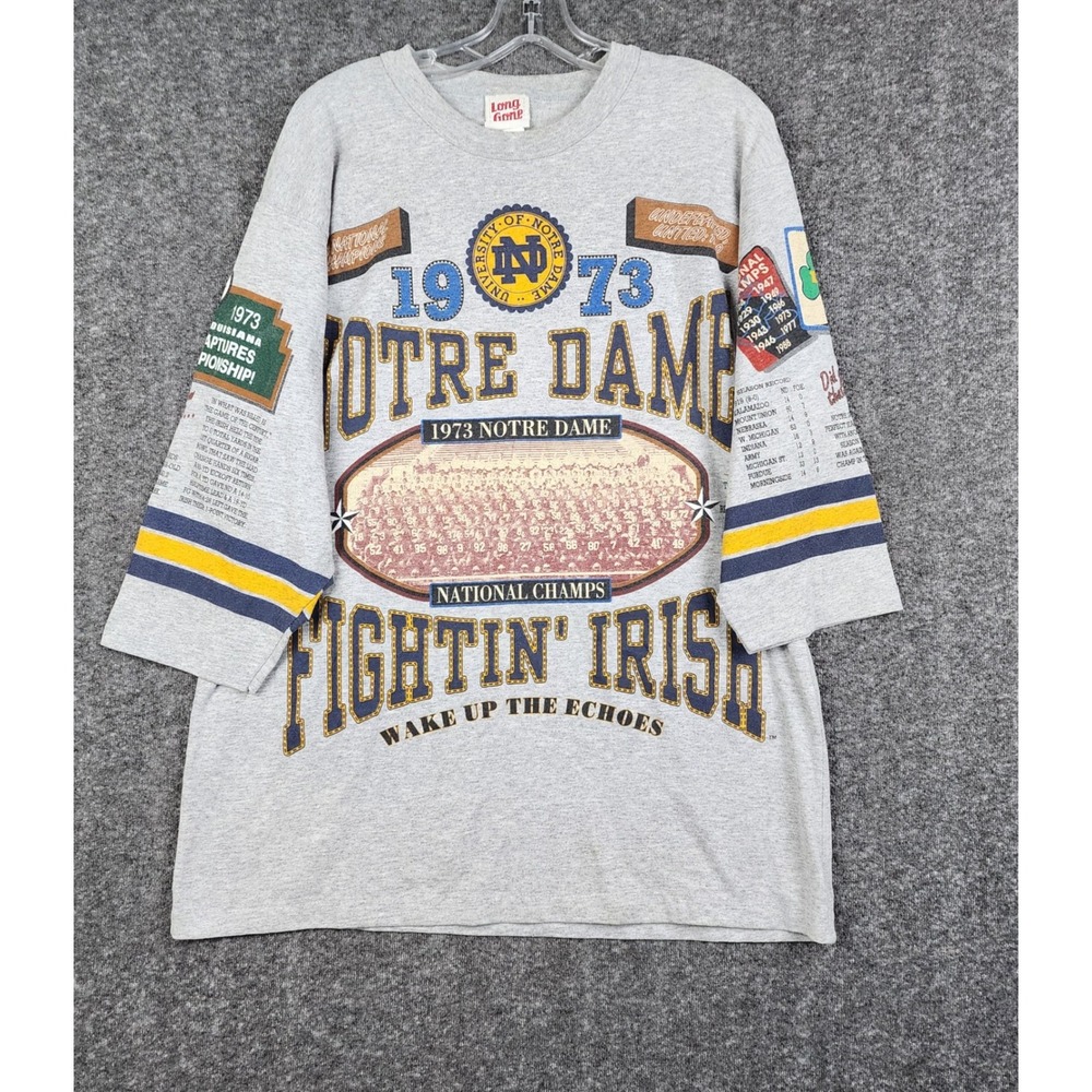 Long Gone Notre Dame T-Shirt Mens L Gray Vintage 1973 National Champs USA Made